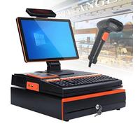 Dfdieratve 15.6 Inch Touch Screen POS Cash Register, All-in-One Cashier Register Built-in 58mm Thermal Printer & Cash Drawer, i5/8GB RAM/128GB SSD, for Retail Small Business Restaurant Orange