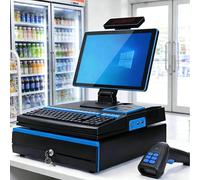 Dfdieratve All-in-one Cash Register for Restaurants & Retail, Smart Touch Screen - 15.6-inch Single Screen, Built-in Receipt Printer, Cash Drawer, for Small Businesses and Retail Blue