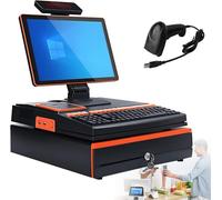Dfdieratve Cash Register with Pos System, All-in-One Smart Cash Register for Small Businesses, with 15.6" Touch Screen Monitor, Dual-core I5 CPU, Cash Drawer, 58mm Printer, Touchscreen Orange