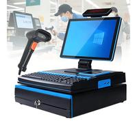 Dfdieratve POS Cash Register, All-in-One Cashier Register with 15.6" Touch Screen, POS System for Small Business with CPU I5, 8 GB RAM, 128 GB SSD, Windows 10, for Retail and Restaurant Blue