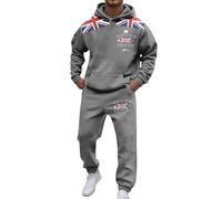 DFEK 2 Piece Mens Tracksuits Union Jack British Flag Fleece Hoodie And Jogging Sweatpants Autumn Winter Swearsuits Comfort Classic-fit Activewear Workwear Dailywear Set(A-Grey,XXL)