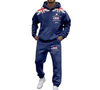 DFEK 2 Piece Mens Tracksuits Union Jack British Flag Fleece Hoodie And Jogging Sweatpants Autumn Winter Swearsuits Comfort Classic-fit Activewear Workwear Dailywear Set(A-Navy,M)