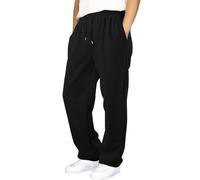 DFEK Boys Joggers Baggy School Trousers Wide Leg Open Hem Loose Fit Elastic Waist Drawstring Sweatpants Comfortable Casual Straight Leg Tracksuit Jogging Bottoms for Big Kids (Black,7-8 Years)