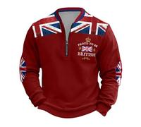 DFEK England Flags Sweatshirt Men Union Jack Quarter Zip Pullover Tops British Flag Print Long Sleeve Blouse Sizes S-5XL(Red,3XL)