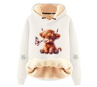 DFEK Highland Christmas Cow Hoodie for Women, Fleece Lined Sherpa Pullover with Drawstring Hood, Winter Graphic Cow Print Christmas Jumpers Sweatshirt (A2-Beige,3XL)