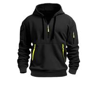 DFEK Mens 1/4 Zip Pullover Hoodie Zip Up Pocket Drawstring Tracksuit Tops Cuff Overhead Hooded Slim Fit Casual Gym Skiing Sports Warm Hooded Sweatshirts (Black-3, XXXXL)