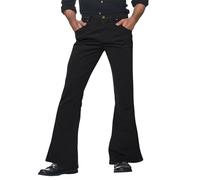 DFEK Mens Bell Bottom Pants, 70s Disco Flared Pants, 60s 70s Slim Flare Trousers, Mens Retro Flare for 1960's Fancy Dress, Theme Parties, Festivals, Everyday Casual Wear(Black,M)