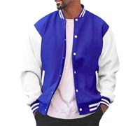 DFEK Men's Bomber Jacket Autumn Baseball Jackets Versatile Loose Casual Sweat Jacket Patchwork Fashion Trend Leisure Coats College Outdoor Windproof Transition Jackets(Blue，3XL