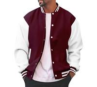 DFEK Men's Bomber Jacket Autumn Baseball Jackets Versatile Loose Casual Sweat Jacket Patchwork Fashion Trend Leisure Coats College Outdoor Windproof Transition Jackets(Wine，S