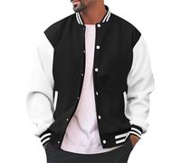DFEK Men's Bomber Jacket Autumn Baseball Jackets Versatile Loose Casual Sweat Jacket Patchwork Fashion Trend Leisure Coats College Outdoor Windproof Transition Jackets(Black，S