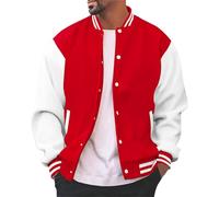 DFEK Men's Bomber Jacket Autumn Baseball Jackets Versatile Loose Casual Sweat Jacket Patchwork Fashion Trend Leisure Coats College Outdoor Windproof Transition Jackets(Red，M