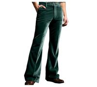 DFEK Men's Corduroy Trousers 70s Bootcut Flared Trousers Vintage Wide Leg Carnival Disco Trouser Flare Pants Stretch Hippie Retro Bell Bottom Classic Jeans（B Green，M）