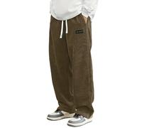 DFEK Mens Corduroy Trousers Baggy Jeans Loose Fit Wide Leg Vintage Elastic Drawstring Waist Casual Lounge Sweatpants for Streetwear & Daily Wear