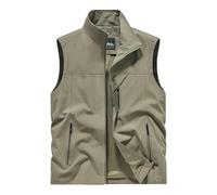 DFEK Men's Fishing Safari Utility Vest Lightweight Quick Dry Cargo Military Gilets Sleeveless Photography Hunting Camping Waistcoat Outdoor Travel Sleeveless Jacket with Pockets(A Khaki,M)