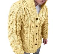 DFEK Men's Long-Sleeved Cardigan, Cable Knit, Chunky Knit Cardigan Warm in Winter Sweater Business Jacket Regular Fit, Ideal for Casual Looks(Light Yellow,XXL)