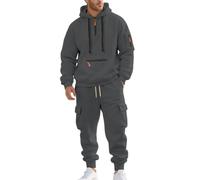 DFEK Men's Tracksuits Quarter Zip Hoodie and Jogging bottoms with Pocket 2 Piece Sweatsuits Sets Warm and Comfortable Casual Outfits(Dark Gray,L)