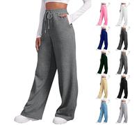 DFEK Oversized Wide Leg Sweatpants Women Elastic Drawstring Straight Leg Sweatpants Low Waisted Baggy Lounge Solid Color Pants Pocket (b-Dark Gray, L)