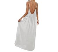 DFEK Women's Backless cami Dress Sleeveless Spaghetti Strap Open Back Home Lounge Dresses Flowy Maxi Dress Summer Sundress with Back Tie for Beach Holiday (White,XL)