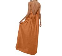 DFEK Women's Backless Maxi Dress Sleeveless Spaghetti Strap Summer Sundress with Open Back Tie, Flowy Casual Beach Holiday Lounge Dresses (Orange,XXL)