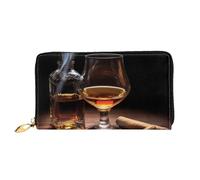 Dfekgoklpf Large Capacity Cigar and Whiskey Print Fold Accordion Leather Wallet Id Card Holder Long Purse Multi-Function with Zipper Purse for Man Women Travel Wallet with Coin Receipt Pocket