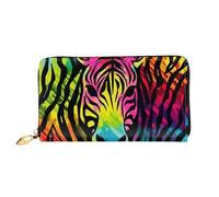 Dfekgoklpf Large Capacity Colorful Rainbow Zebra Print Fold Accordion Leather Wallet Id Card Holder Long Purse Multi-Function with Zipper Purse for Man Women Travel Wallet with Coin Receipt Pocket