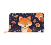 Dfekgoklpf Large Capacity Cute Animal Fox Flower Print Fold Accordion Leather Wallet Id Card Holder Long Purse Multi-Function with Zipper Purse for Man Women Travel Wallet with Coin Receipt Pocket