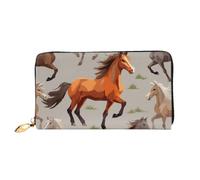 Dfekgoklpf Large Capacity Cute Horse Print Fold Accordion Leather Wallet Id Card Holder Long Purse Multi-Function with Zipper Purse for Man Women Travel Wallet with Coin Receipt Pocket