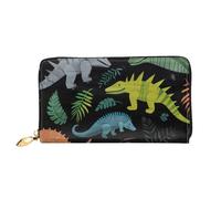 Dfekgoklpf Large Capacity Dinosaur Palm Leaf Print Fold Accordion Leather Wallet Id Card Holder Long Purse Multi-Function with Zipper Purse for Man Women Travel Wallet with Coin Receipt Pocket