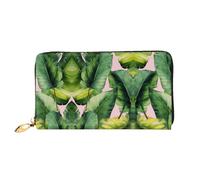 Dfekgoklpf Large Capacity Fresh Banana Leaves Print Fold Accordion Leather Wallet Id Card Holder Long Purse Multi-Function with Zipper Purse for Man Women Travel Wallet with Coin Receipt Pocket