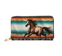 Dfekgoklpf Large Capacity Horse Print Fold Accordion Leather Wallet Id Card Holder Long Purse Multi-Function with Zipper Purse for Man Women Travel Wallet with Coin Receipt Pocket