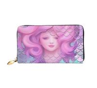 Dfekgoklpf Large Capacity Mermaid Pink Purple Print Fold Accordion Leather Wallet Id Card Holder Long Purse Multi-Function with Zipper Purse for Man Women Travel Wallet with Coin Receipt Pocket