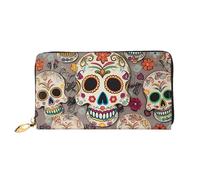 Dfekgoklpf Large Capacity Mexican Skull Print Fold Accordion Leather Wallet Id Card Holder Long Purse Multi-Function with Zipper Purse for Man Women Travel Wallet with Coin Receipt Pocket