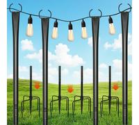 DFENG 4 Pack String Light Poles,10 Ft Metal Poles with Fork for Outdoor String Lights,Festoon Light Pole with Post Stand for Outside,Patio,Garden Wedding Party