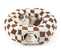 DFENGDF Cat Tunnel Bed for Indoor Cat Donut Tunnel Peekaboo Cat Cave with Washable Cushion Cat Tube Toys for Kitten Puppy Rabbit Brown (Brown)