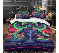 DFENILROP 3D Design Printed 3 Pcs Bedding Set Home Decor Hidden Zipper Ultra Alien DJ Comforter Cover Breathable Anti-allergic for Teens,Adults,Kids Neon SciFi Quilt Cover Super king（260x220cm）