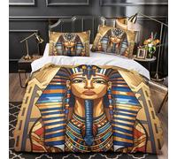 DFENILROP 3D Design Printed 3 Pieces Bedding Set Bedroom Decor Design Extra AncientEgyptianPharaoh Comforter Cover Easy Care Machine Washable for Teens,Youth,Boys Deco Quilt Cover King（220x240cm）