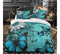 DFENILROP 3D Design Printed 3PCs Bedding Set Bedroom Decor Ultra Blue Butterflies Comforter Cover Hypoallergenic Machine Washable for Girls,Adults,Teens istic Floral Quilt Cover Double（200x200cm）