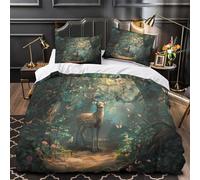 DFENILROP 3D Print 3 Pcs Bedding Set Bed Decor Zipper Closure Design Super Soft Magical Deer Forest Quilt Cover Hypoallergenic Easy Care for Teens,Youth,Children Duvet Cover Double（200x200cm）