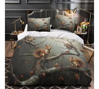 DFENILROP 3D Printed 3 Pcs Bedding Set Home Decor Extra Squirrels in Tree Duvet Cover Easy Care Machine Washable for Teenagers,Girls,Youth Nature Forest Comforter Cover Single（135x200cm）