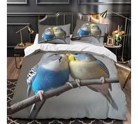 DFENILROP 3D Printed 3-Piece Bedding Set Bed Decor Ultra Budgie Pair Quilt Cover Breathable All Season for Youth,Adults,Children Colorful Pet Birds Duvet Cover Single（140x200cm）