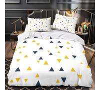 DFENILROP 3D Printed 3 Pieces Bedding Set Bedroom Decor Extra Triangle Comforter Cover Machine Washable Hotel Quality for Youth,Teens,Boys Navy Yellow Geometric Quilt Cover Single（135x200cm）