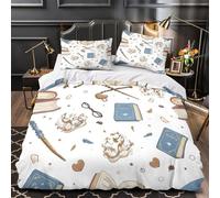 DFENILROP 3D Printed 3 Pieces Bedding Set Home Decor Zipper Closure Extra Soft Magical Books Comforter Cover Durable Machine Washable for Children,Kids,Women Quilt Cover Double（200x200cm）