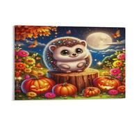 DFENILROP Autumn Hedgehog Wall Painting, Jack-o'-Lanterns Poster Artwork on Corridor | Giclée Picture Canvas Printing, Modern Home Decor for Bedroom And Living Room, Gift 12x18inch(30x45cm)