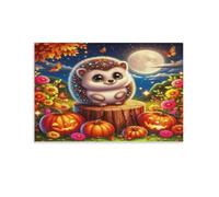 DFENILROP Autumn Hedgehog Wall Painting, Jack-o'-Lanterns Poster Artwork on Corridor | Giclée Picture Canvas Printing, Minimalist Home Decor for Living Room Bathroom, Gift 16x24inch(40x60cm)