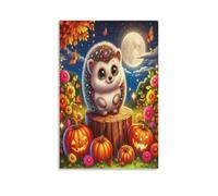 DFENILROP Autumn Hedgehog Wall Painting, Jack-o'-Lanterns Poster Artwork on Hallway | Giclée Picture Canvas Printing, Special Home Decor for Bedroom And Living Room, Gift 20x30inch(50x75cm)