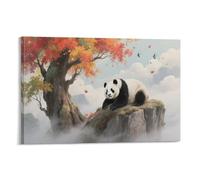 DFENILROP Autumn Tree Panda Wall Painting, Chinese Animal Poster Artwork on Corridor | Giclée Picture Canvas Printing, Classic Home Decor for Living Room Bathroom, Gift 08x12inch(20x30cm)