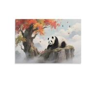 DFENILROP Autumn Tree Panda Wall Painting, Chinese Animal Poster Artwork on Hallway | Giclée Picture Canvas Printing, Beautiful Home Decor for Bedroom and Living Room, Gift 16x24inch(40x60cm)