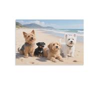 DFENILROP Beach Puppies Wall Painting, Cute Dog Scenery Poster Artwork on Corridor | Giclée Picture Canvas Printing, Minimalist Home Decor for Living Room Bathroom, Gift 08x12inch(20x30cm)