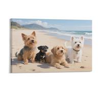 DFENILROP Beach Puppies Wall Painting, Cute Dog Scenery Poster Artwork on Corridor | Giclée Picture Canvas Printing, Modern Home Decor for Bedroom and Office, Gift 08x12inch(20x30cm)