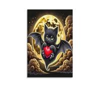DFENILROP Black Bat Wall Painting, Whimsical Fantasy Poster Artwork on Corridor | Giclée Picture Canvas Printing, Beautiful Home Decor for Bedroom And Office, Gift 24x36inch(60x90cm)